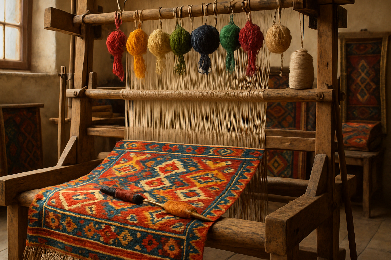 Geleneksel dokuma tezgahı ve kilim